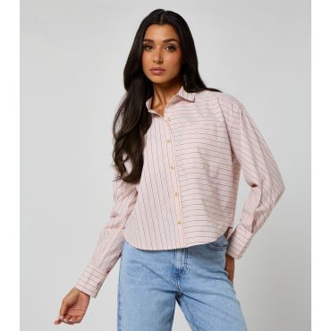 Women's Pink Stripe Print Cropped Poplin Shirt Urban Bliss New Look