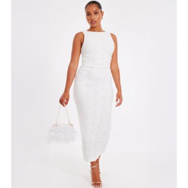Women's Petite White Jacquard Midaxi Dress Quiz New Look