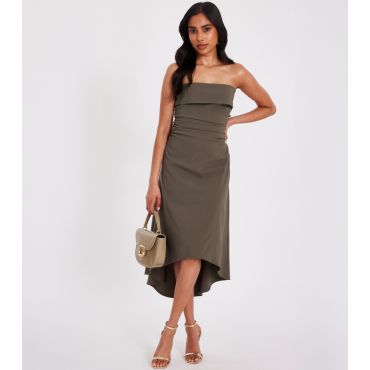Women's Petite Dark Khaki Bandeau Midi Dress Quiz New Look