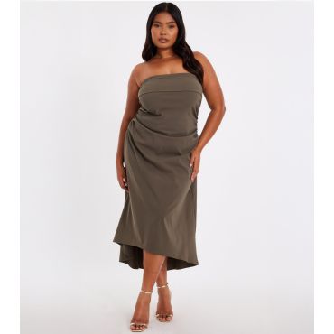 Women's Plus Size Dark Khaki Bandeau Midi Dress Curves Quiz New Look
