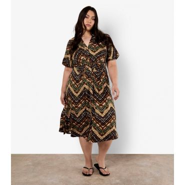 Women's Curve Rust Tie Dye Chevron Print Dress Apricot New Look