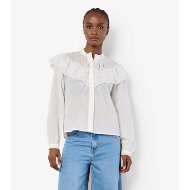 Women's White Embroidered Ruffle Yoke Shirt Apricot New Look