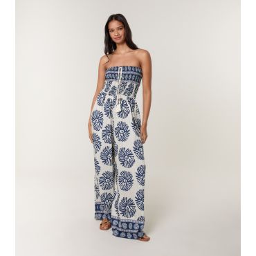 Women's Navy Printed Wide Leg Jumpsuit Blue Vanilla New Look