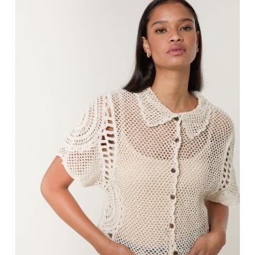 Women's Stone Crochet Knit Shirt Blue Vanilla New Look