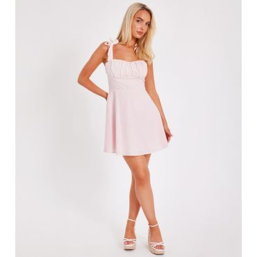 Women's Light Pink Woven Ruched Skater Mini Dress Quiz New Look