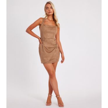 Women's Tan Faux Suede Buckle Detail Mini Dress Quiz New Look