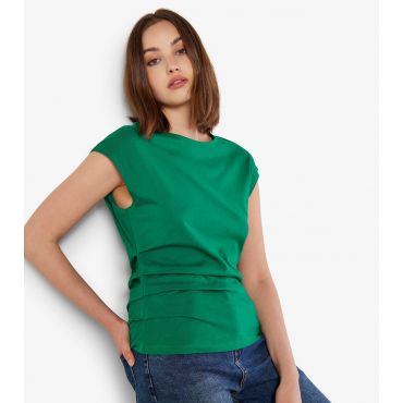 Women's Green Side Pleat T-Shirt Apricot New Look