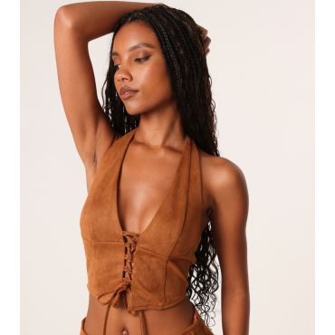 Women's Brown Faux Suede Halter Top Pink Vanilla New Look