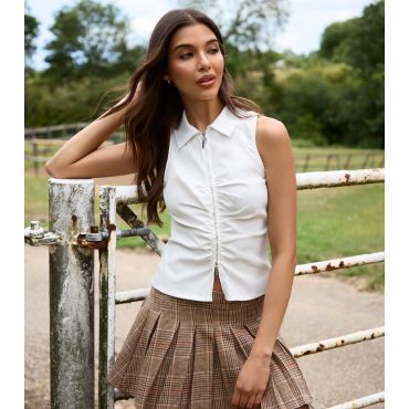 Women's White Double Zip Sleeveless Top Pink Vanilla New Look