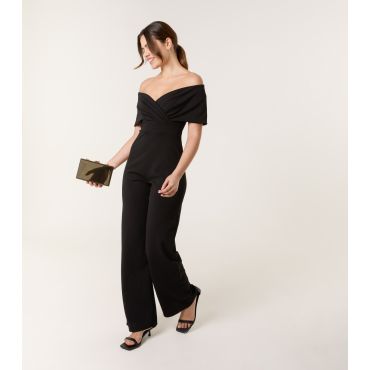 Women's Black Bardot Wrap Jumpsuit Blue Vanilla New Look