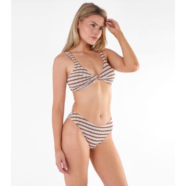 Women's Tan Textured Striped Bikini Top Gini London New Look