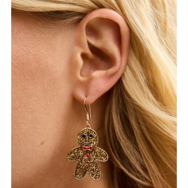 Gold Tone Christmas Gingerbread Hook Earrings New Look