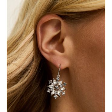 Silver Tone Diamante Snowflake Drop Earrings New Look