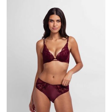 Women's Red Satin Lace Trimmed Plunge Bra Dorina New Look