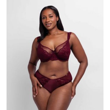 Women's Bright Red Satin Lace Trim Wired Bra Dorina New Look