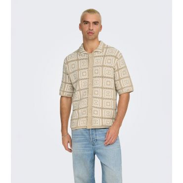 Men's Stone Crochet Knit Relaxed Shirt Only and Sons New Look