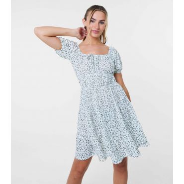 Women's Khaki Puff Sleeve Tiered Mini Dress Pink Vanilla New Look