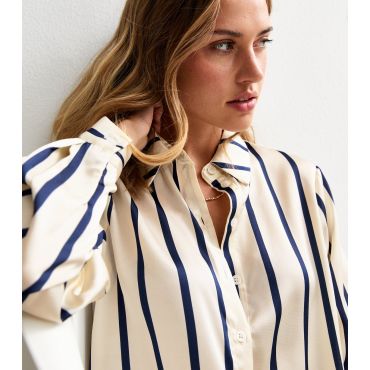 Women's Navy Striped Loose Fit Shirt Gini London New Look