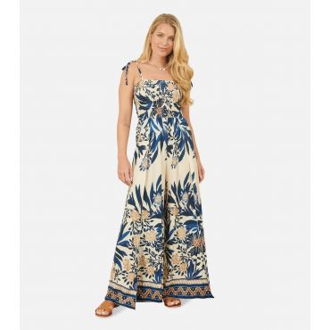Women's Navy Palm Tree Print Jumpsuit Yumi New Look