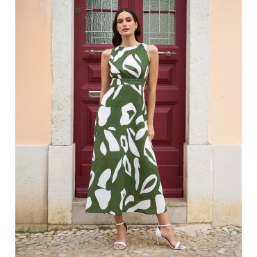 Women's Green Abstract Print Maxi Dress Yumi New Look