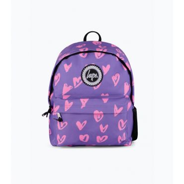 Purple Scribble Hearts Backpack HYPE New Look
