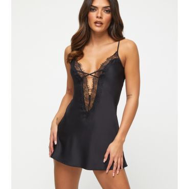 Women's Black Cherryann Lace Trimmed Chemise Ann Summers New Look