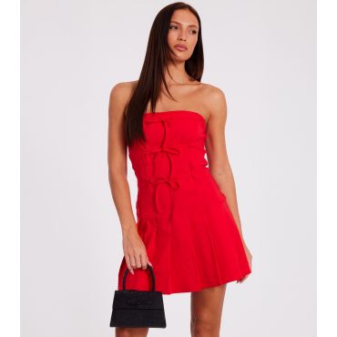 Women's Red Bow Detail Pleated Skirt Mini Dress Quiz New Look