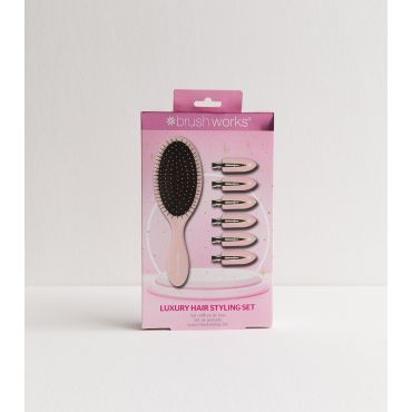 Pink Brush and Setting Clip Hair Styling Set Brushworks New Look