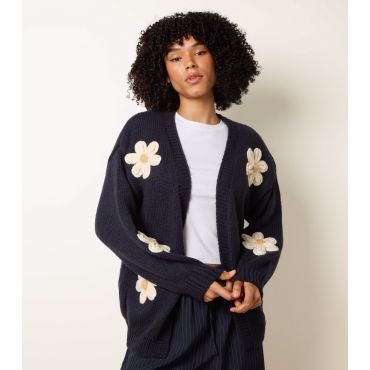 Women's Navy Daisy Knit Cardigan Blue Vanilla New Look
