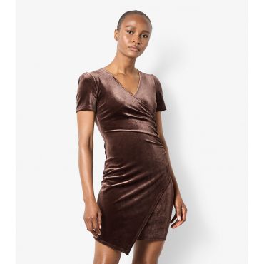 Women's Velvet Side Ruched Dress Apricot New Look