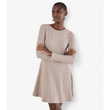 Women's Stone Waffle Stripe Long Sleeve Dress Apricot New Look