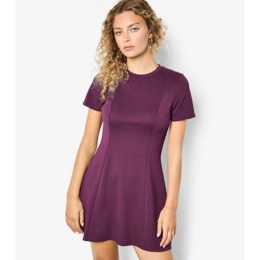 Women's Dark Purple Fit & Flare Ponti Dress Apricot New Look