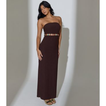 Women's Brown Textured Bead Trim Bandeau Maxi Dress South Beach New Look