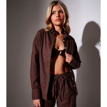 Women's Brown Starfish Embroidered Shirt South Beach New Look