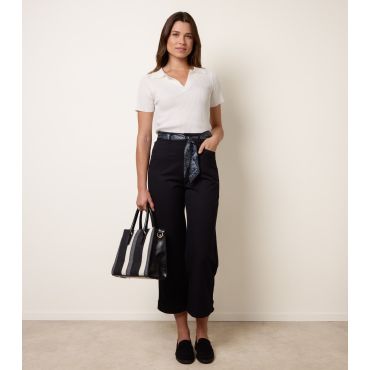 Women's Navy Cropped Scarf Belt Trousers Blue Vanilla New Look