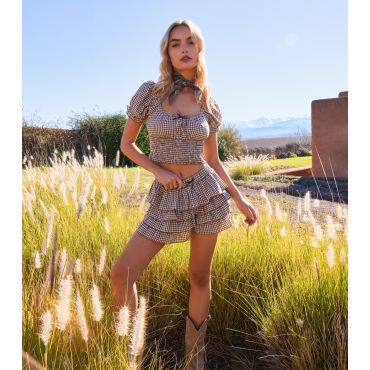 Women's Brown Gingham Frilly Shorts Pink Vanilla New Look