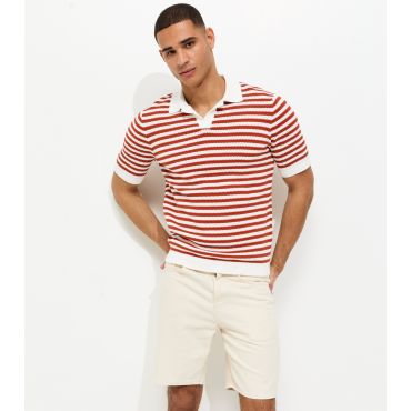 Men's Rust Striped Knitted Polo Shirt Only and Sons New Look