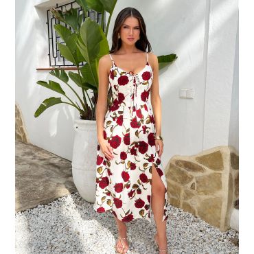 Women's Cream Rose Tie Front Midi Dress AX Paris New Look