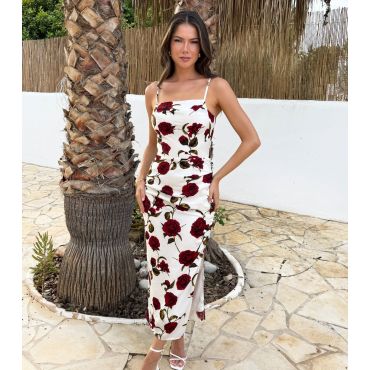 Women's Cream Rose Print Cowl Neck Midi Dress AX Paris New Look