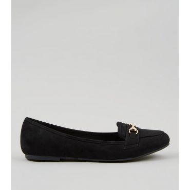 Women's Black Suedette Metal Trim Loafers New Look