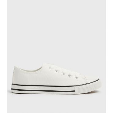 Women's White Canvas Stripe Sole Trainers Vegan New Look