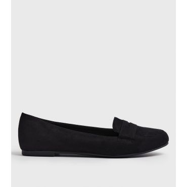 Women's Black Suedette Penny Loafers Vegan New Look
