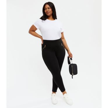 Women's Plus Size Black Ring Zip Leggings Curves New Look