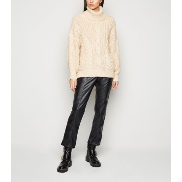 Women's Black Coated Leather-Look Trousers NA-KD New Look
