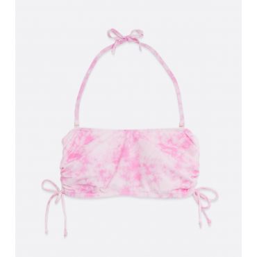 Women's Maternity Pink Tie Dye Ruched Bandeau Bikini Top New Look