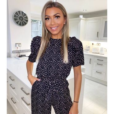 Women's Black Spot Crop Wide Leg Jumpsuit AX Paris New Look