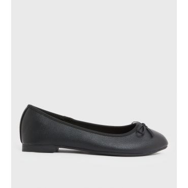 Women's Extra Wide Fit Black Bow Ballet Pumps Vegan New Look