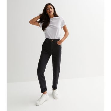 Women's Washed Black Waist Enhance Tori Mom Jeans New Look