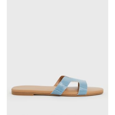 Women's Pale Blue Faux Snake Cut Out Sliders Vegan New Look