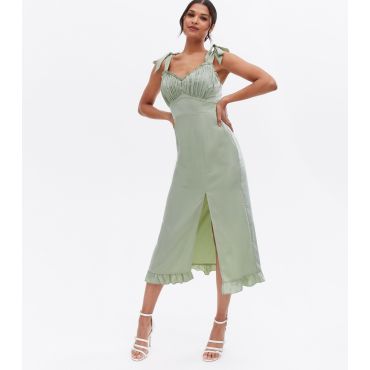 Women's Light Green Tie Strap Midi Dress Little Mistress New Look
